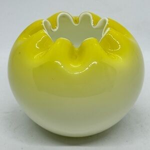 Vintage Fenton Small Yellow Gloss Rose Bowl Vase with Ruffled Edge